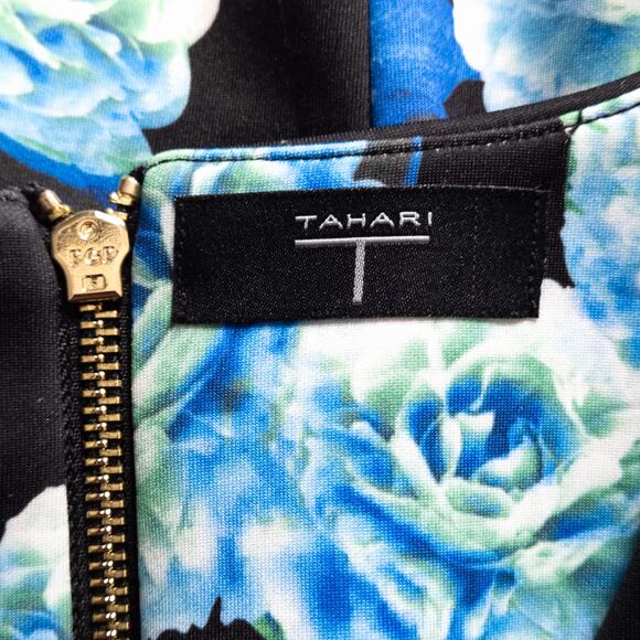 Tahari Floral Sheath Dress Black Blue Women’s Medium Soft Floral Statement - Picture 6 of 8